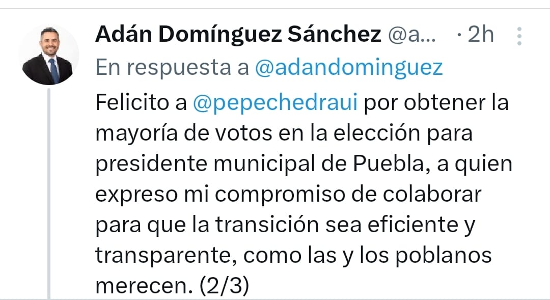 Adán Domínguez felicita a Pepe Chedraui y garantiza transición transparente