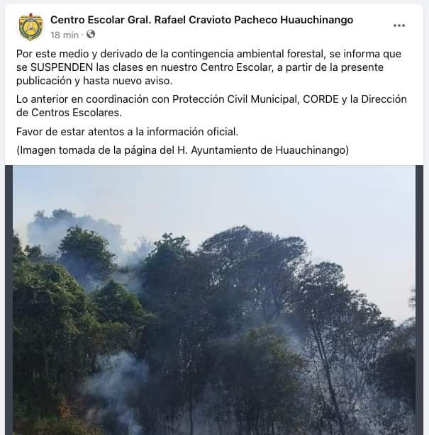 Última hora: Empiezan a suspender clases·en Huauchinango por los incendios forestales