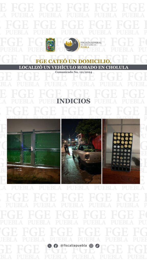 FGE cateó un domicilio, localizó un vehículo robado en Cholula