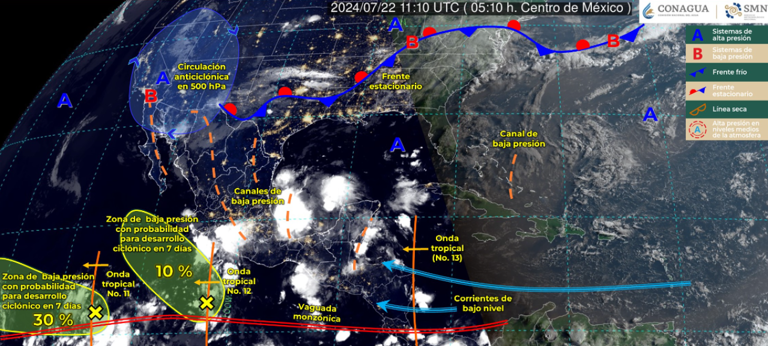 Onda tropical 12 provocará lluvias muy fuertes en Edomex, Puebla y otros estados