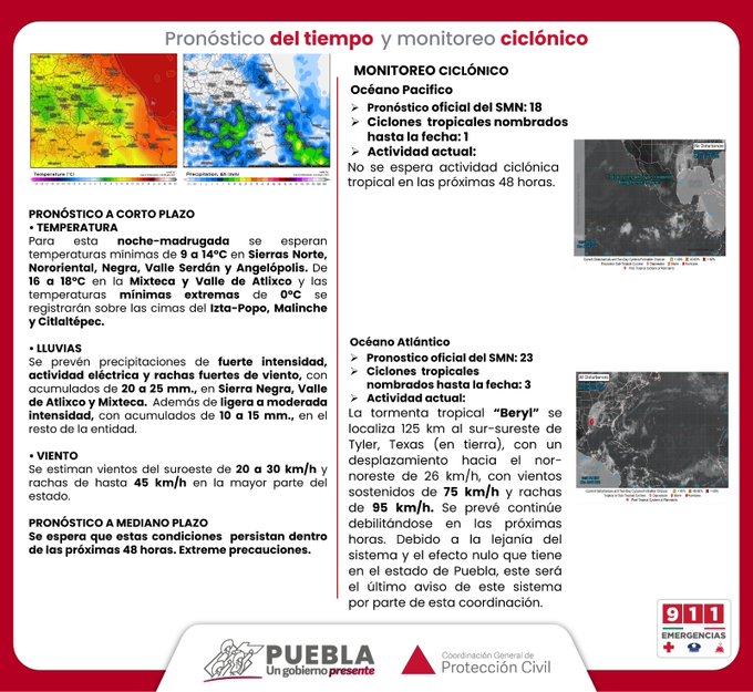 Advierten por lluvias en casi todo el estado la noche del lunes