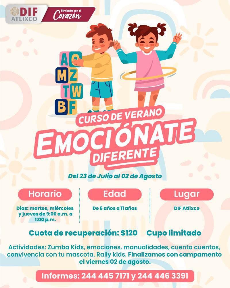 DIF Atlixco te invita a un curso de verano diferente