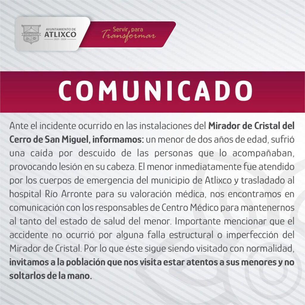 Mirador de Atlixco, sin fallas ni imperfecciones