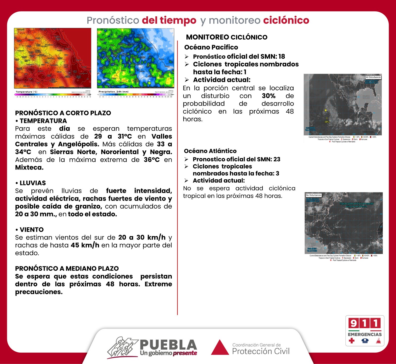 Lluvias de fuerte intensidad este miércoles en Puebla