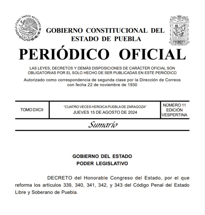 Publican en el Periódico Oficial la despenalización del aborto en Puebla