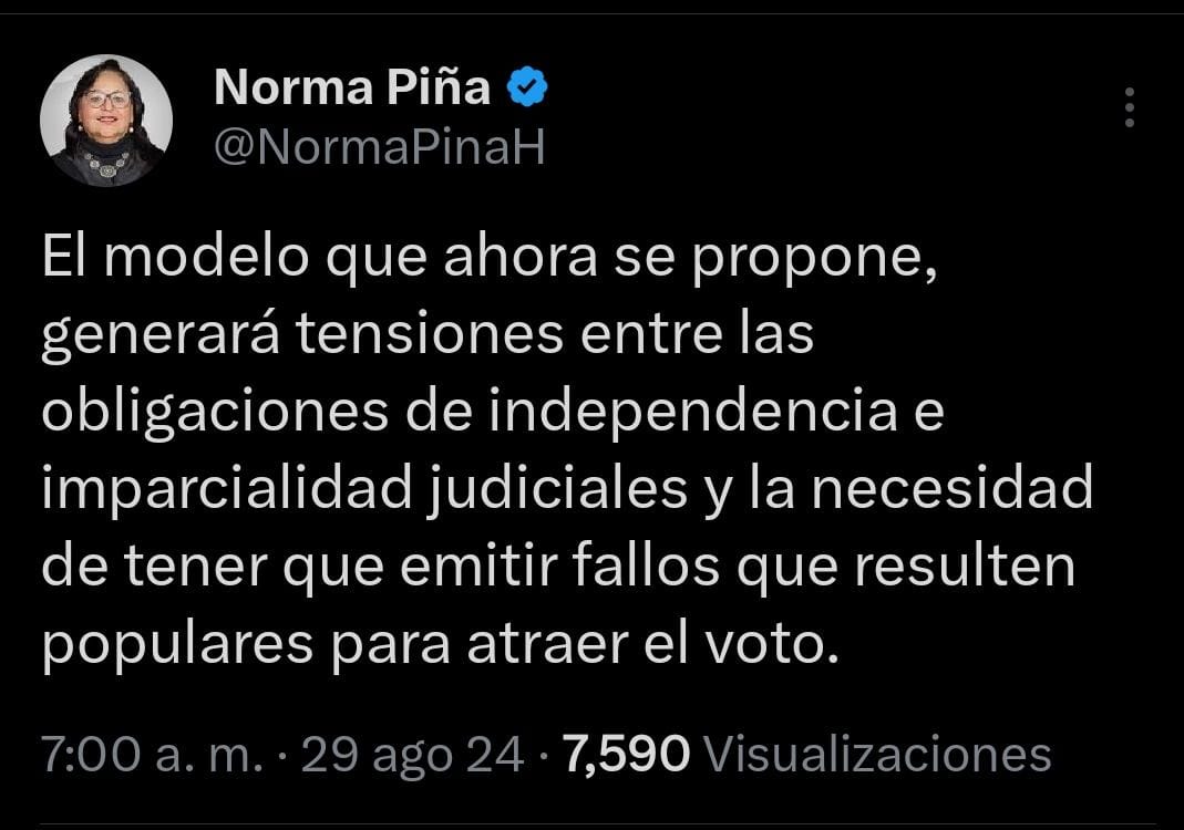 Reforma al Poder Judicial generará tensiones entre las obligaciones de independencia e imparcialidad judiciales: Norma Piña