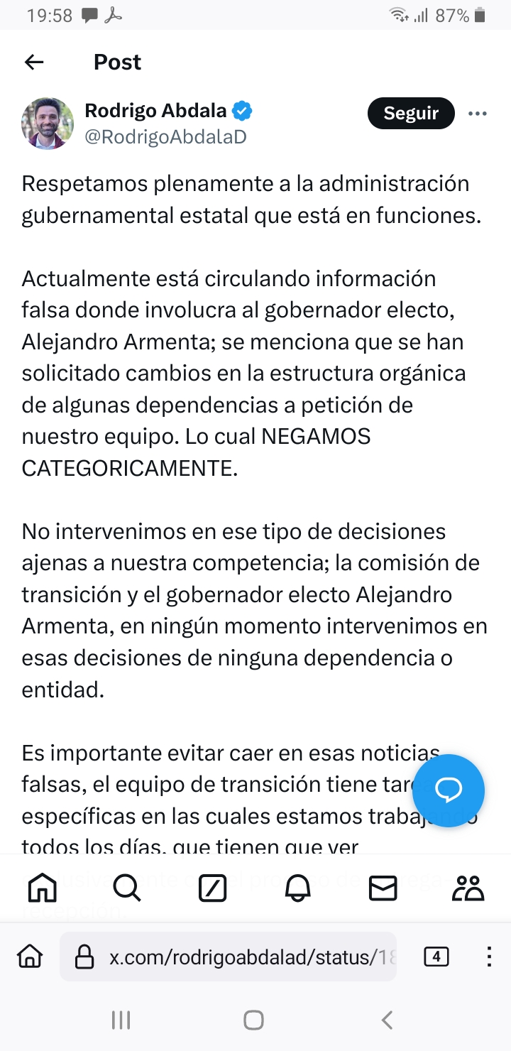 Gobierno estatal electo reitera respecto a la actual administración