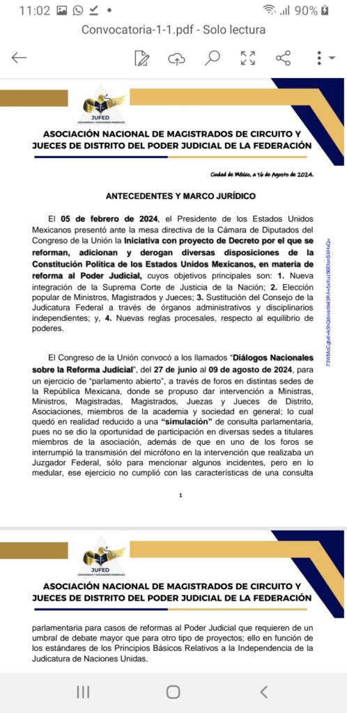En medio de denuncias de “simulación” de los diputados federales morenistas y de intento de destitución masiva de quienes conforman el poder judicial en el país, ONG de magistrados de circuito y jueces llaman a votación para determinar si optan por un paro de labores