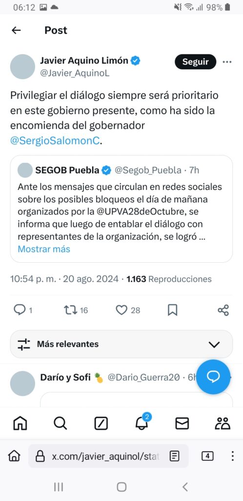 Que la 28 de Octubre no bloqueará vialidades y únicamente hará volanteo: Gobernación estatal