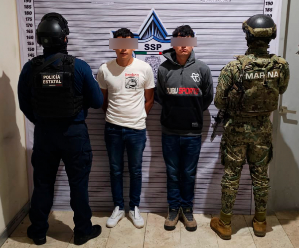 Detienen SSP y SEMAR a dos hombres en posesión de armas y droga