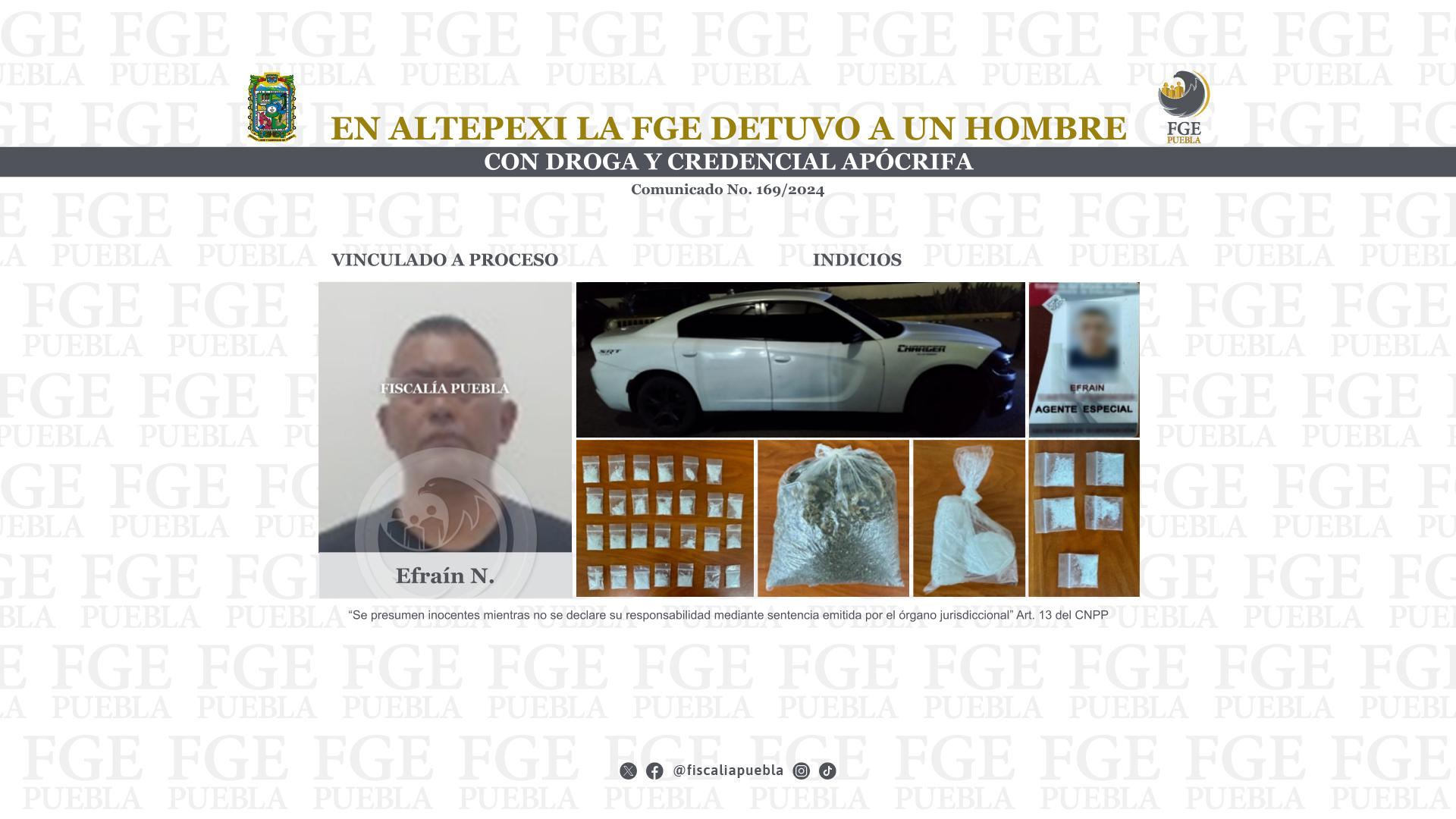 En Altepexi la FGE detuvo a un hombre con droga y credencial apócrifa