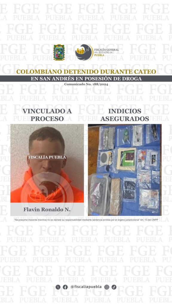 Colombiano detenido durante cateo en San Andrés en posesión de droga