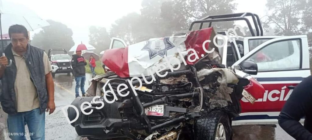 Patrulla de Xicotepec paseaba por Zacatlán y provocó accidente frontal