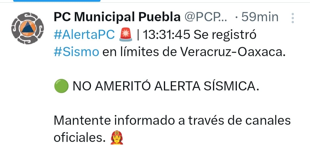 En la capital poblana no se activó alarma sismica tras temblor: PC