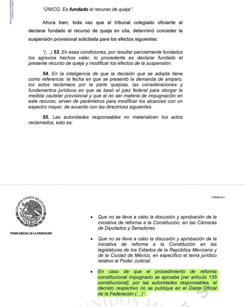 Juez otorgó suspensión provisional contra publicación de la Reforma Judicial en el DOF