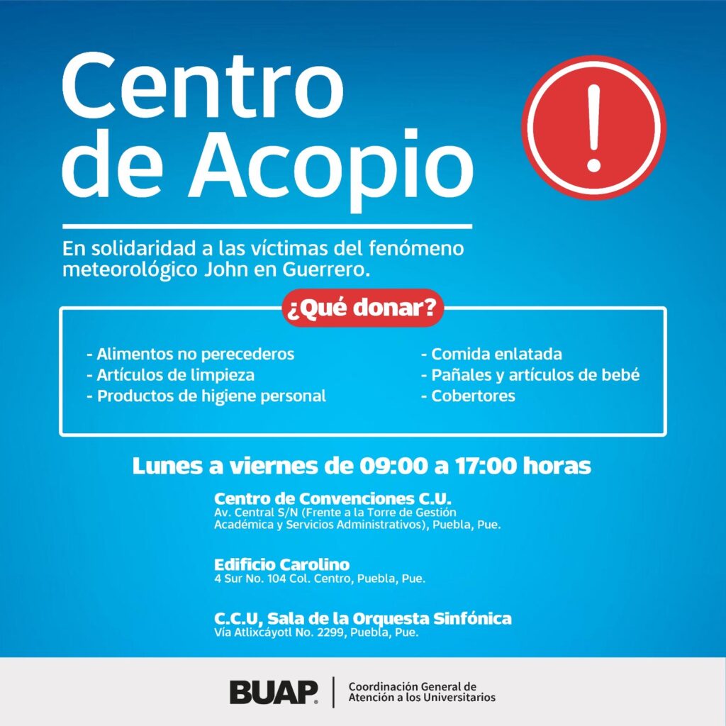 BUAP habilitó centro de acopio para damnificados de Guerrero 