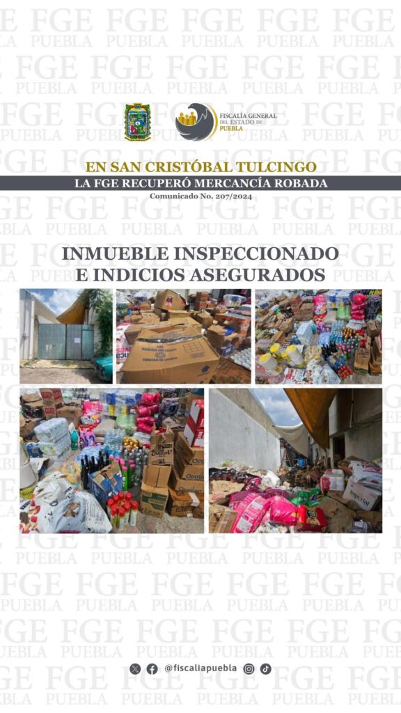 En San Cristóbal Tulcingo, la FGE recuperó mercancía robada