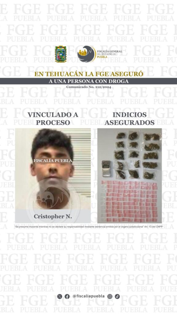 En Tehuacán la FGE aseguró a una persona con droga