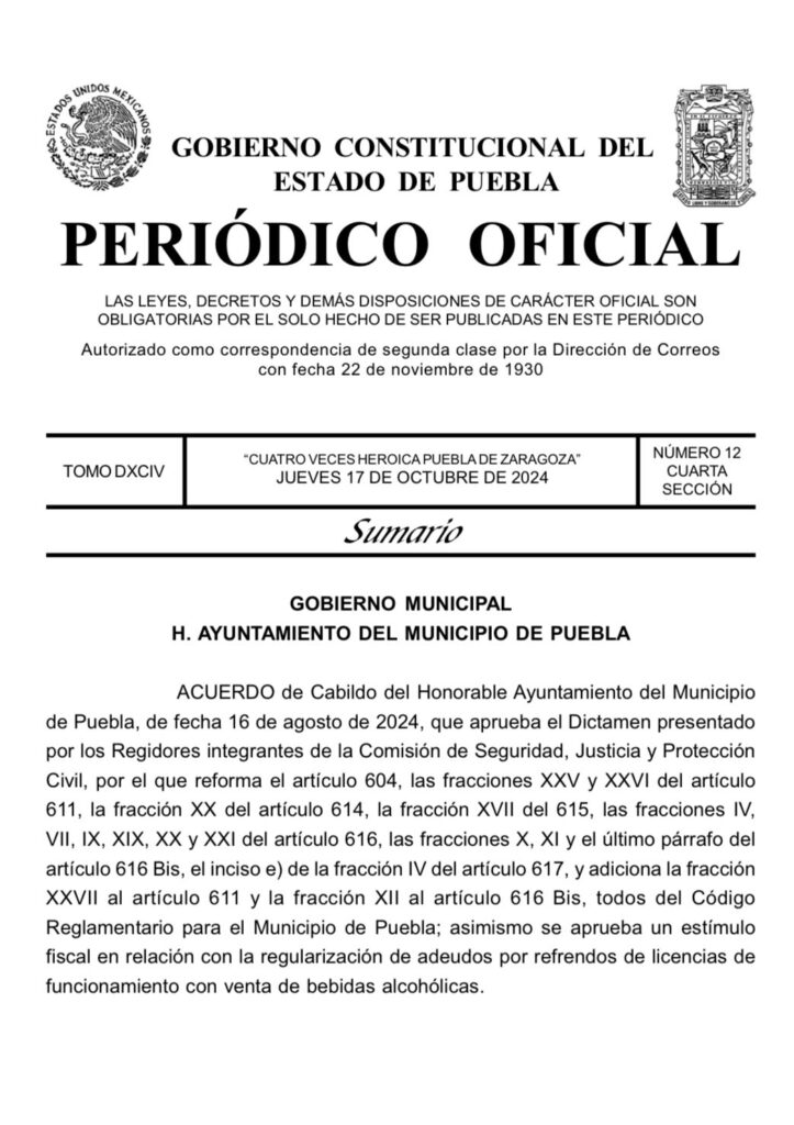 Publican nuevos horarios para venta de alcohol en Puebla capital