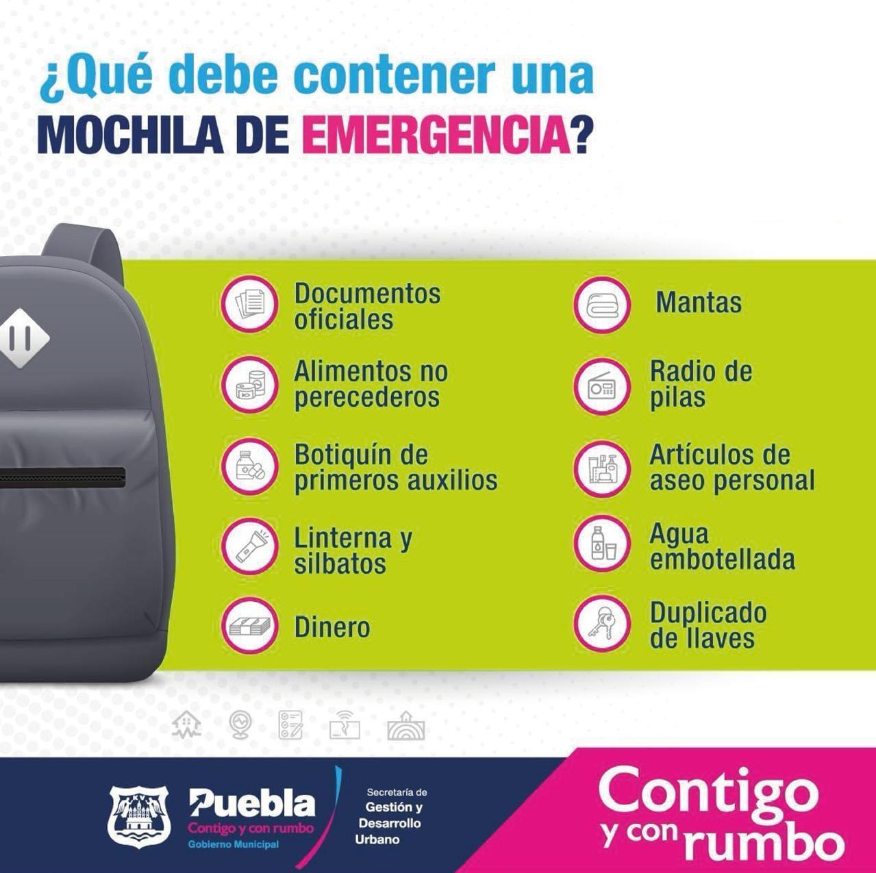 Ayuntamiento de Puebla promueve la cultura de la prevención con la mochila de emergencia