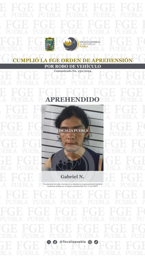 Cumplió la FGE orden de aprehensión por robo de vehículo