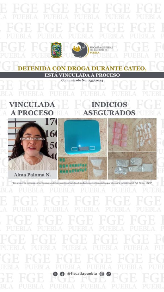 Detenida con droga durante cateo, está vinculada a proceso