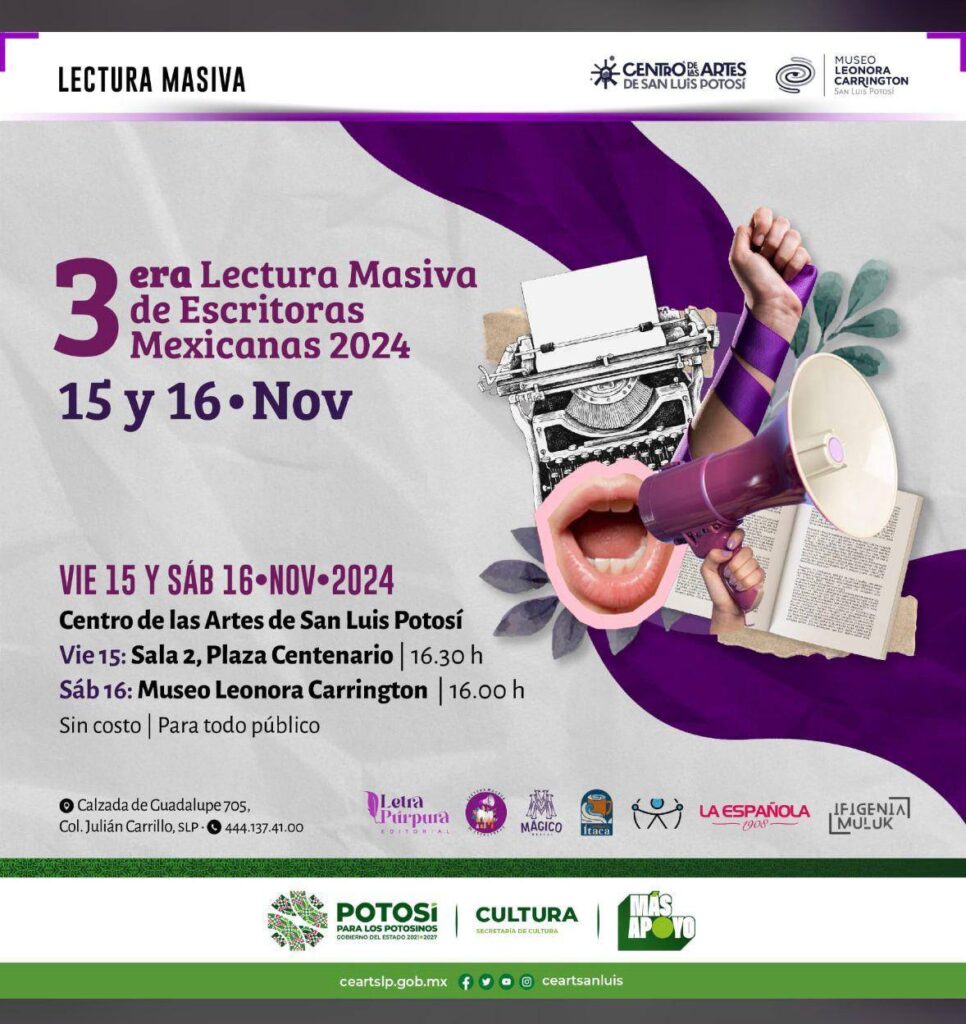 Se invita al público en general a las actividades de la 3era lectura masiva de escritoras mexicanas 2024