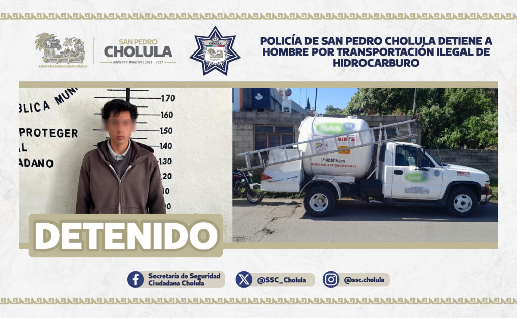 Acusado de llevar huachicol en San Pedro Cholula