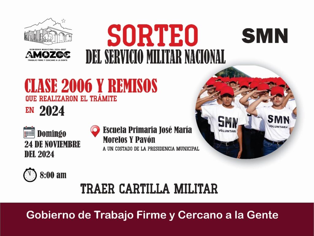 ¡AVISO IMPORTANTE! ayuntamiento de Amozoc informa sobre el sorteo del servicio militar
