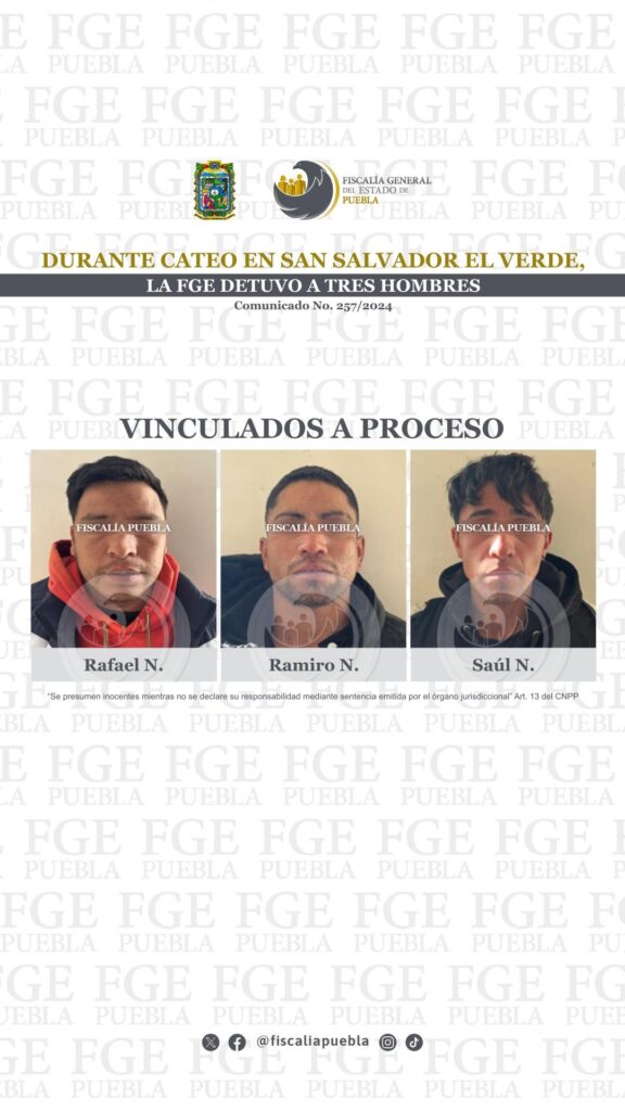Durante cateo en San Salvador El Verde, la FGE detuvo a tres hombres