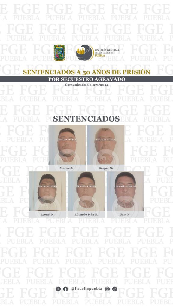 Sentenciados a 50 años de prisión por secuestro agravado