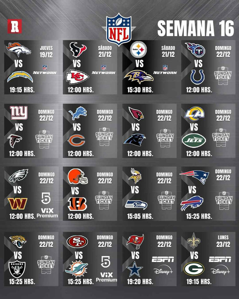 NFL: ¿Cuándo y dónde ver la semana 16 de la National Football League?