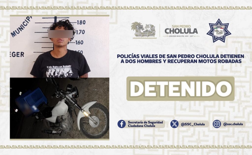 Detienen a 2 presuntos rateros en San Pedro Cholula