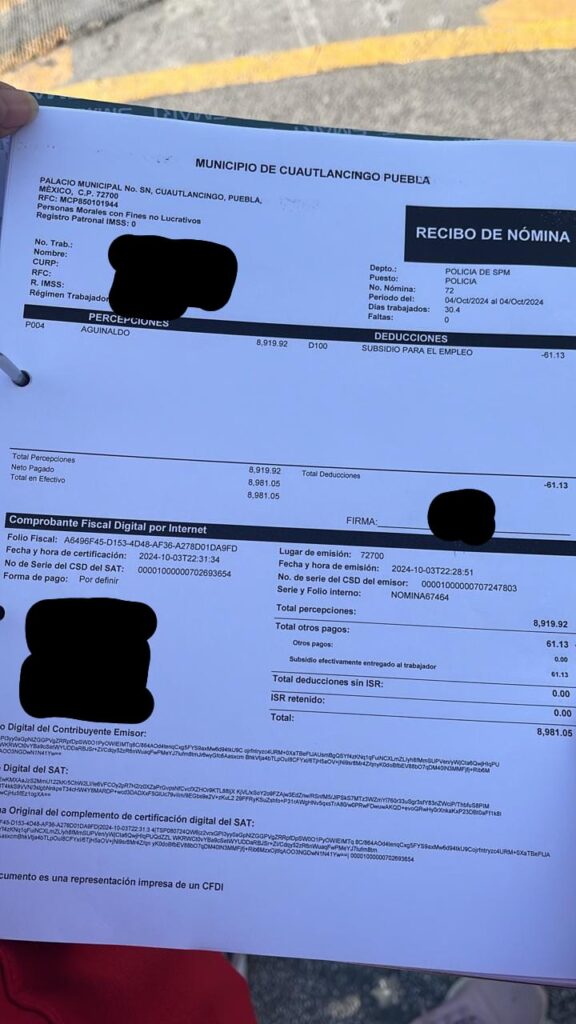 Rechazan adeudo en pago de aguinaldo a policías en Cuautlancingo 