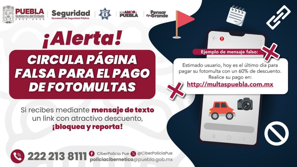 Alerta SSP sobre página falsa en el pago de infracciones en Puebla