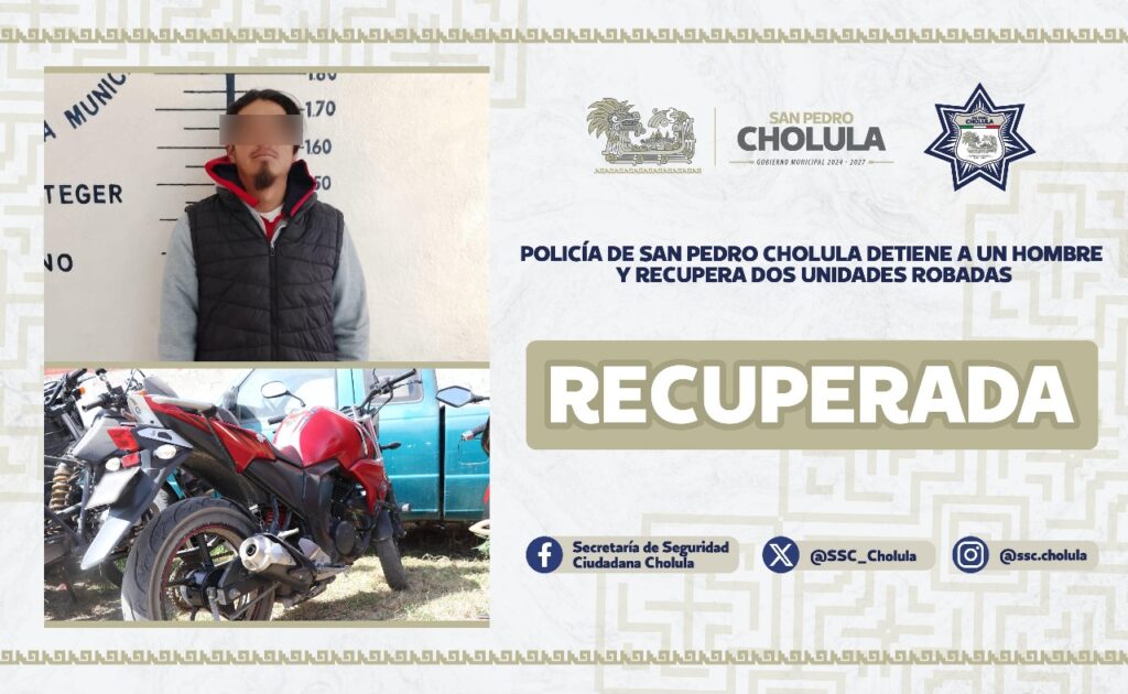 En San Pedro Cholula detienen a presunto ratero y recuperan dos vehículos