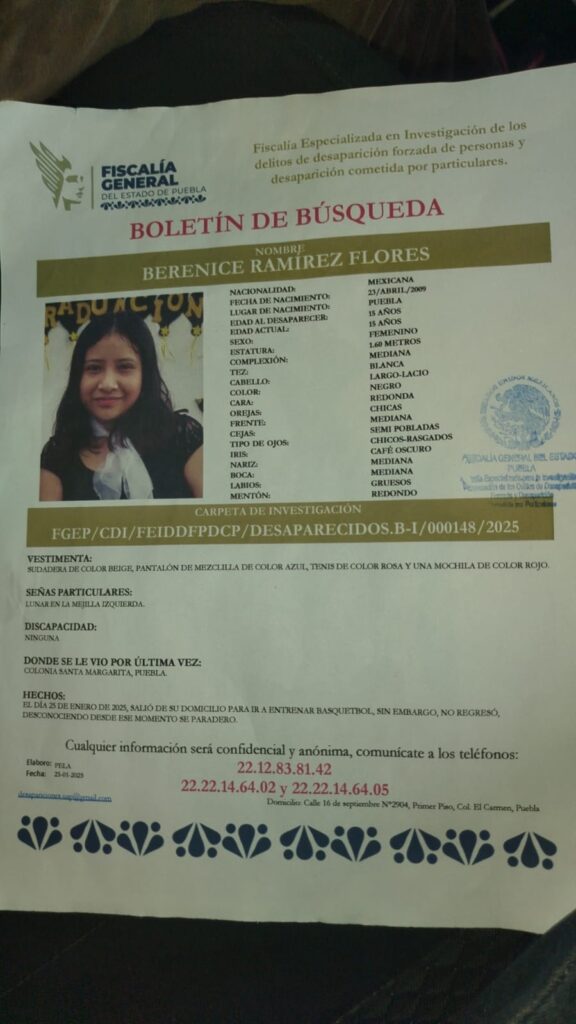 Reportan desaparición de jovencita de 15 años en la Angelópolis