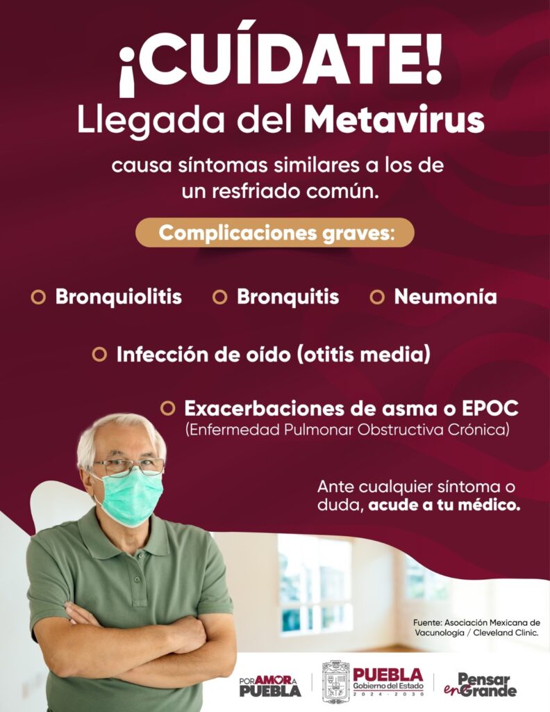 Emite Salud recomendaciones por la llegada del Metapneumovirus Humano a Puebla