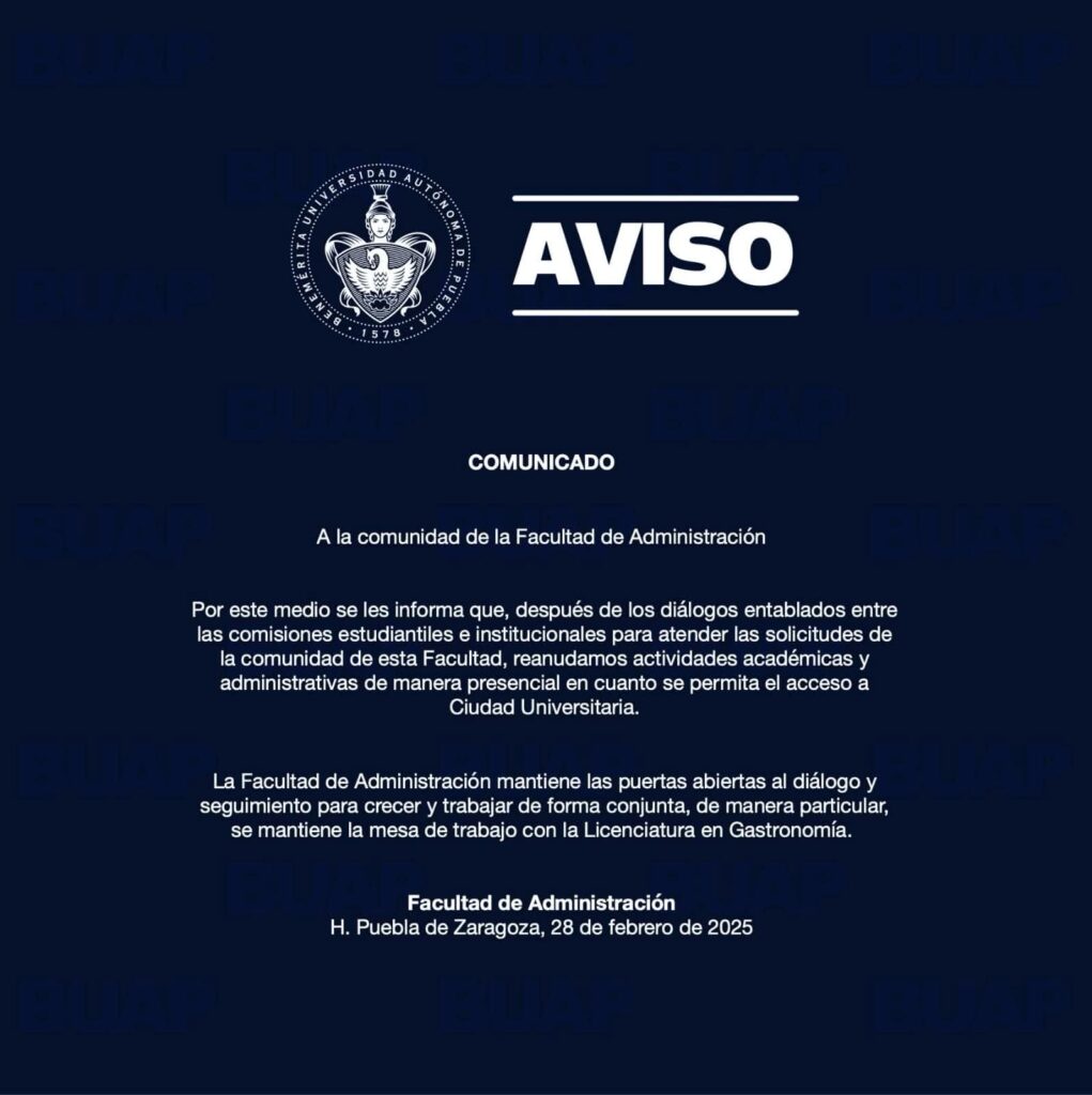 Facultad de Administración levanta paro de labores y retomará clases en cuanto se abra Ciudad Universitaria