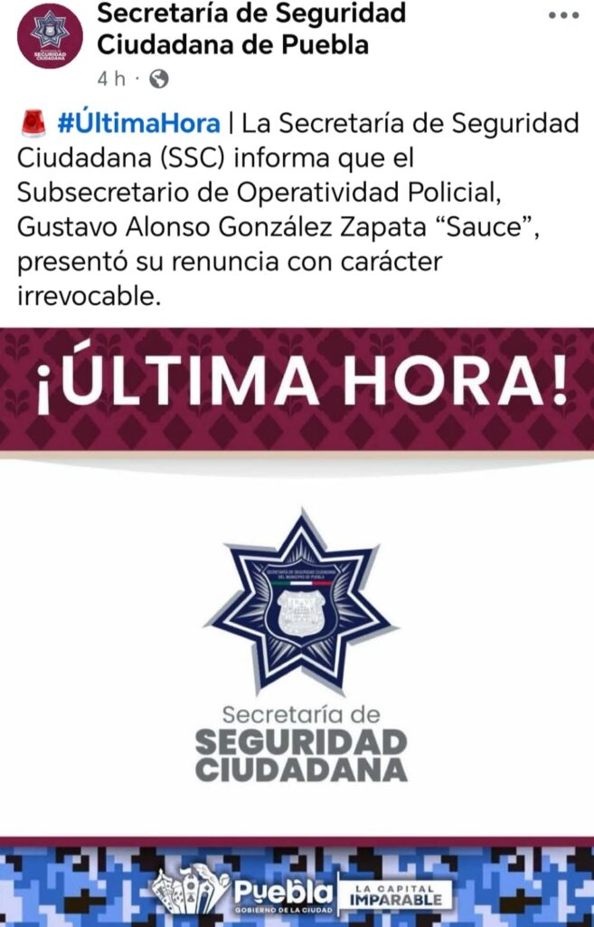 Video: Tras asesinato de elementos y protesta, renuncia subsecretario de la SSC en Puebla capital