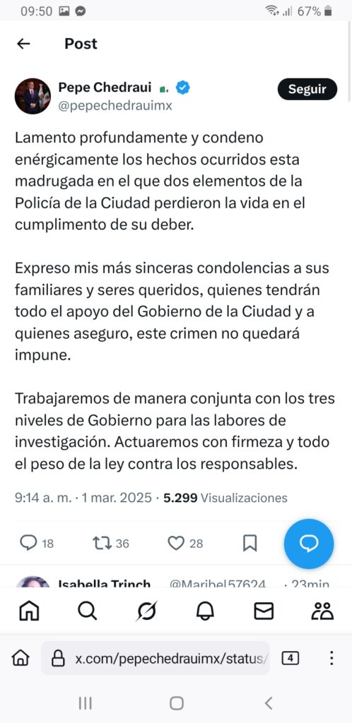 Pepe Chedraui condena homicidio de dos policías municipales