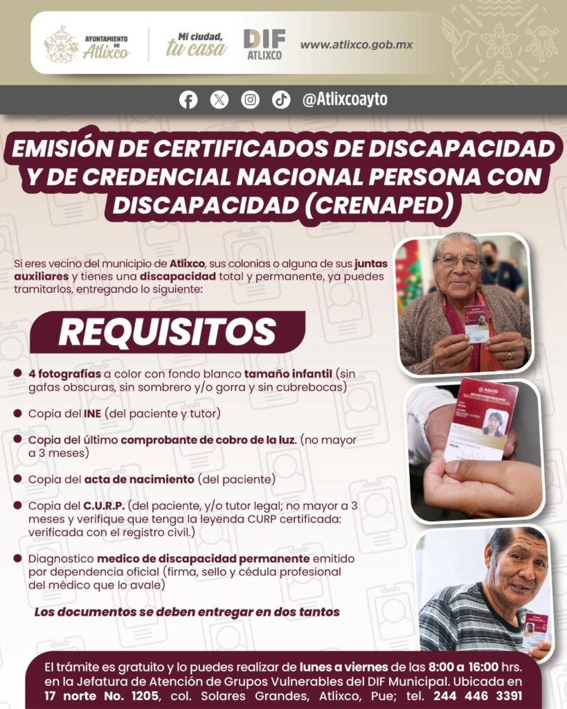 Desde Atlixco: DIF municipal apoya a personas discapacitadas para que accedan a programas sociales