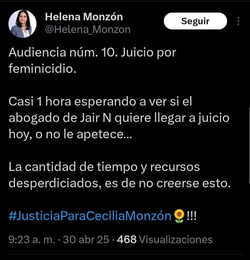 Helena Monzón acusa nueva demora en audiencia 10 con Javier L Z