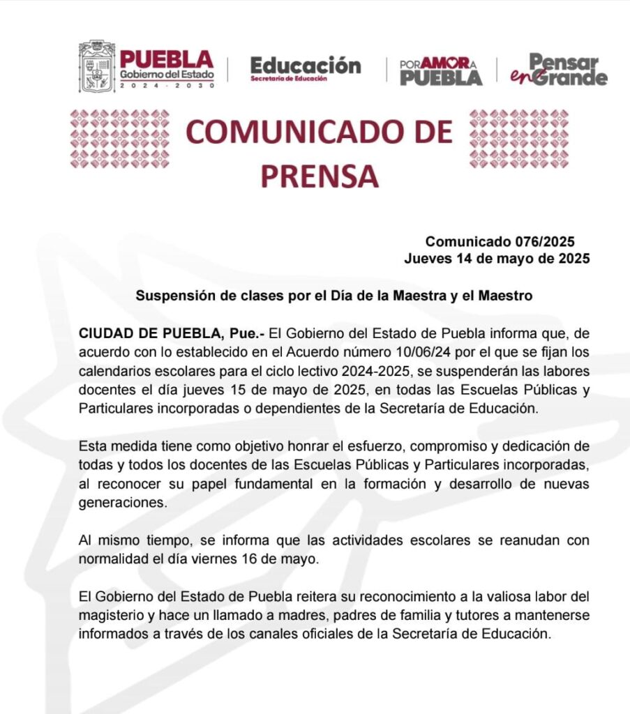 Mañana no habrá clases por el Día del Maestro