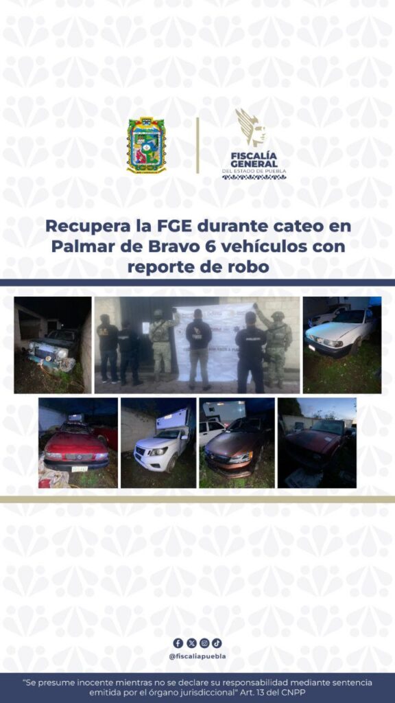 En Palmar de Bravo encuentran taller clandestino con 6 vehículos robados