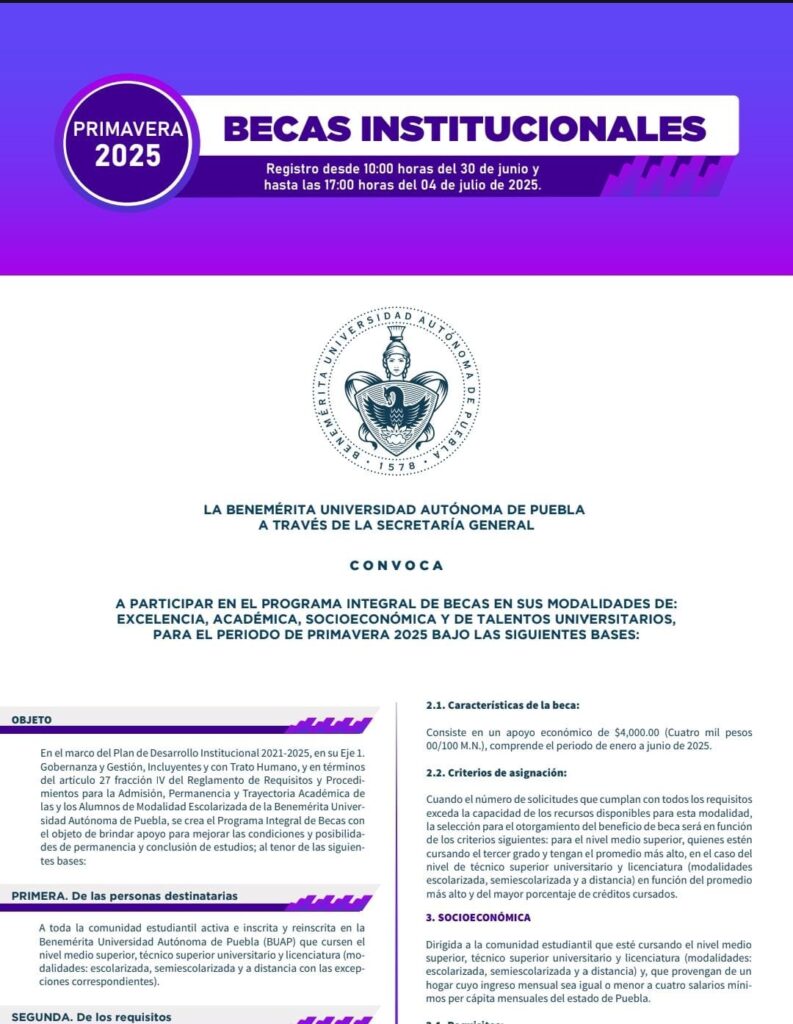 BUAP lanza la convocatoria para programas de becas
