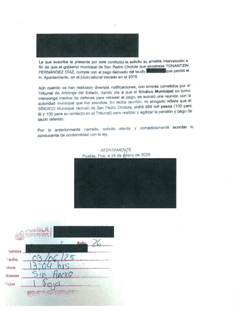 Denuncian al síndico de San Pedro Cholula por corrupción y quebranto de 20 mdp contra las arcas municipales 