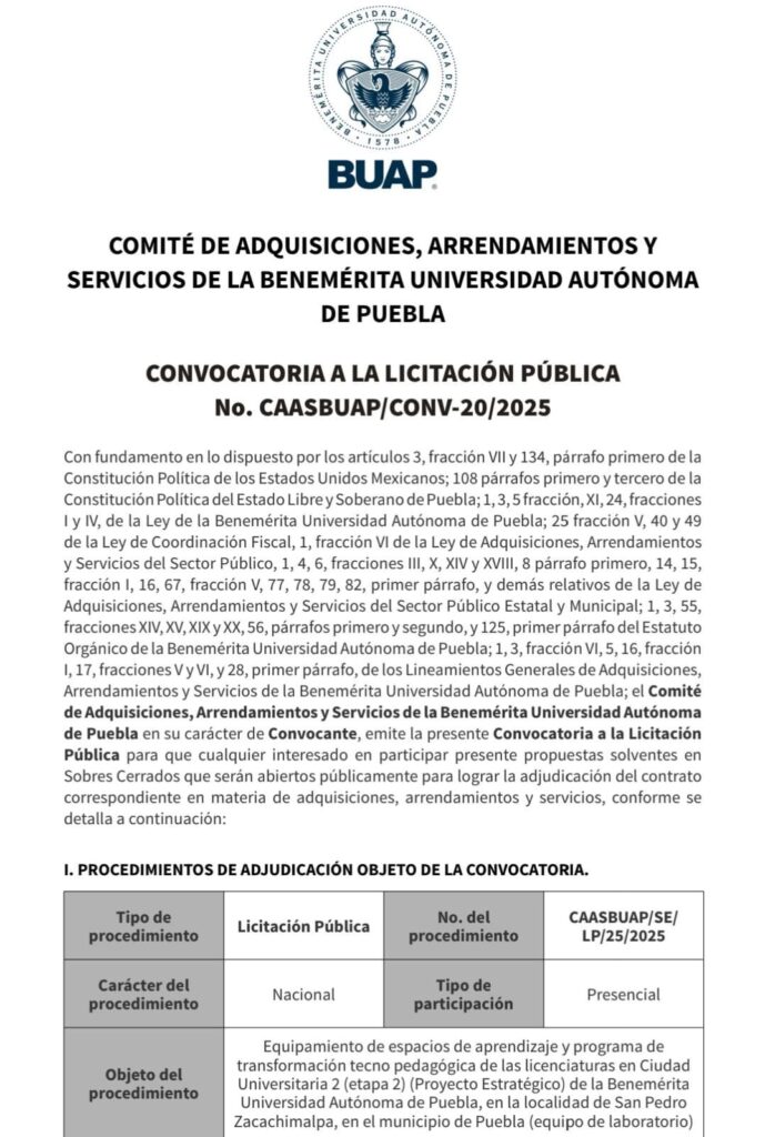 BUAP lanza licitación para equipamiento de CU2