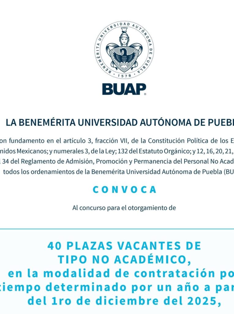 BUAP abre concurso para vacantes no académicas