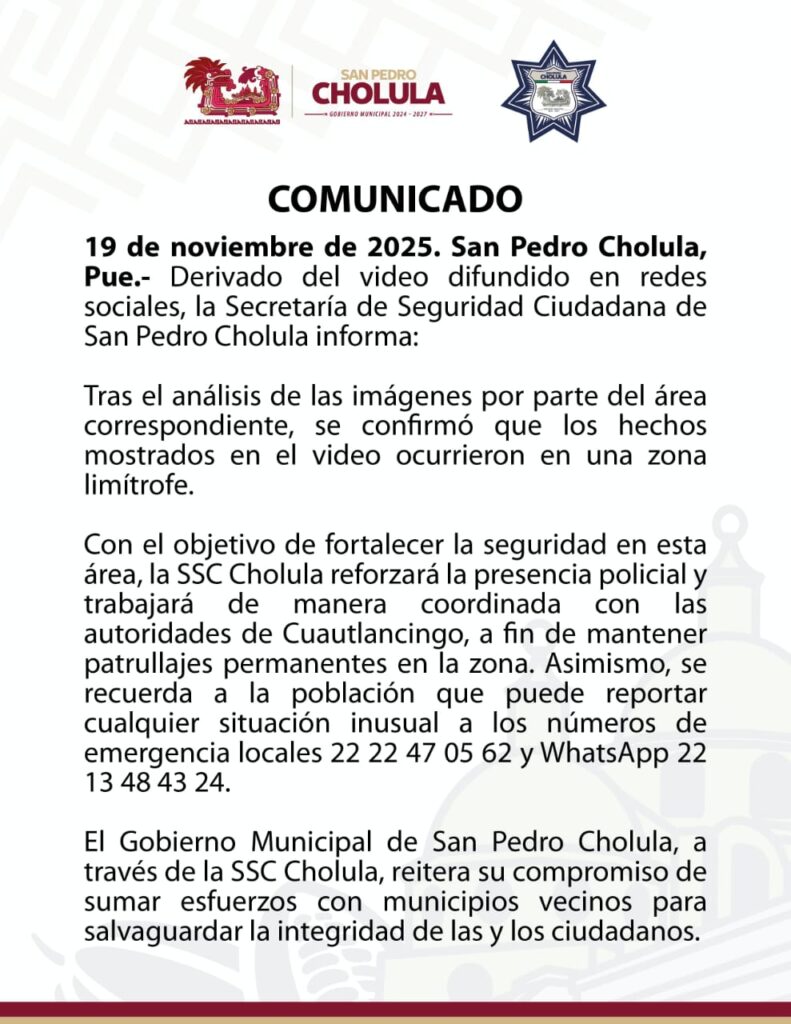 Ayuntamiento de San Pedro Cholula reafirma compromiso con la seguridad